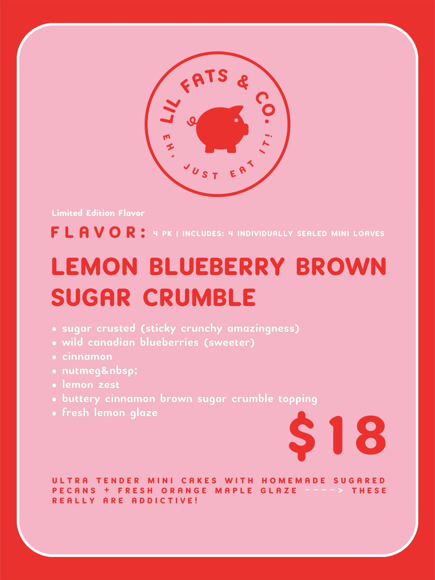Pre Order for March 15 | 4 PACK | LEMON BLUEBERRY BROWN SUGAR CRUMBLE | Mini Banana Bread Cakes | Limited Edition Flavor