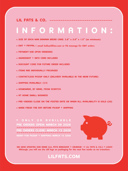 Pre Order for March 15 | 4 PACK | LEMON BLUEBERRY BROWN SUGAR CRUMBLE | Mini Banana Bread Cakes | Limited Edition Flavor