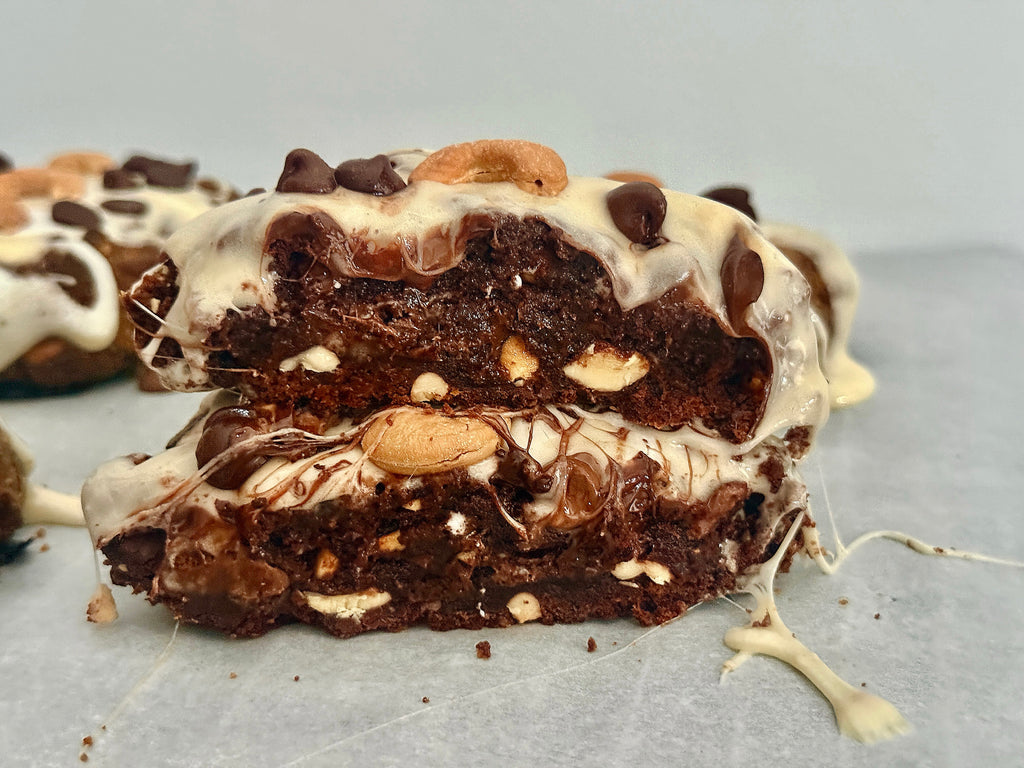 HALF POUND EACH • XL Bakery Style Chocolate Chunk Rocky Road Cookie Bombs w/ Caramelized Vanilla Marshmallow Topping