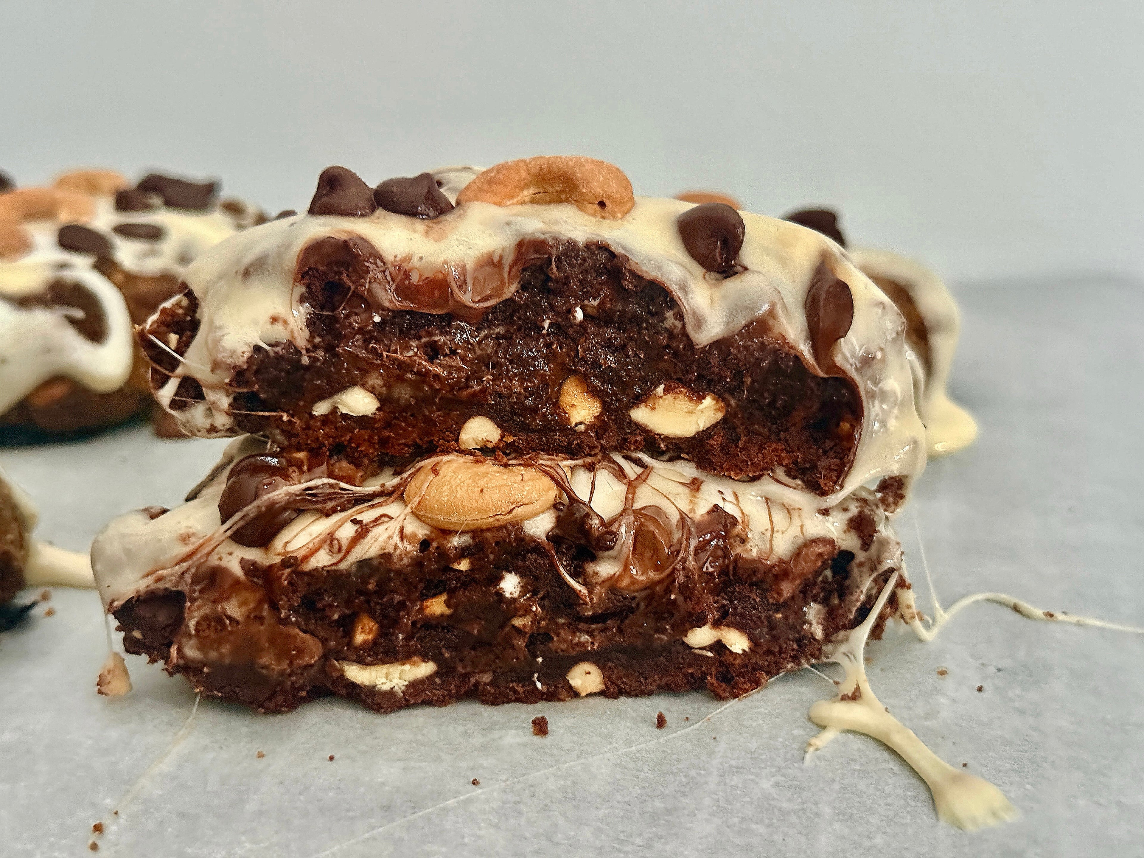 HALF POUND EACH • XL Bakery Style Chocolate Chunk Rocky Road Cookie Bombs w/ Caramelized Vanilla Marshmallow Topping