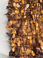 Bakery Style FAT Double Chocolate Peanut Butter Krispies &nbsp;w/ Sugared Peanut Butter Cookie Crumble + Chocolate Ganache • Taste like a Wunderbar