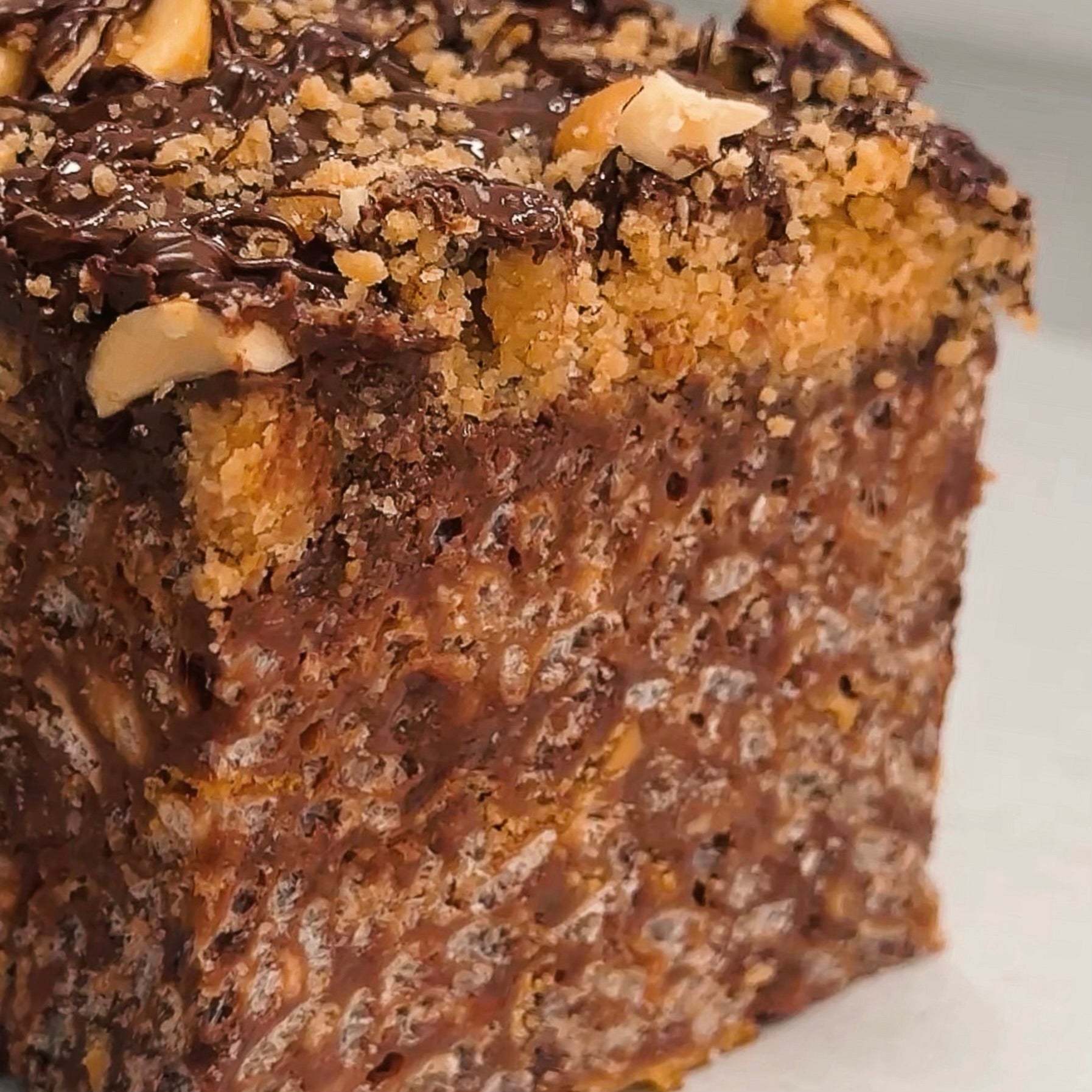 Bakery Style FAT Double Chocolate Peanut Butter Krispies w/ Sugared Peanut Butter Cookie Crumble + Chocolate Ganache • Taste like a Wunderbar