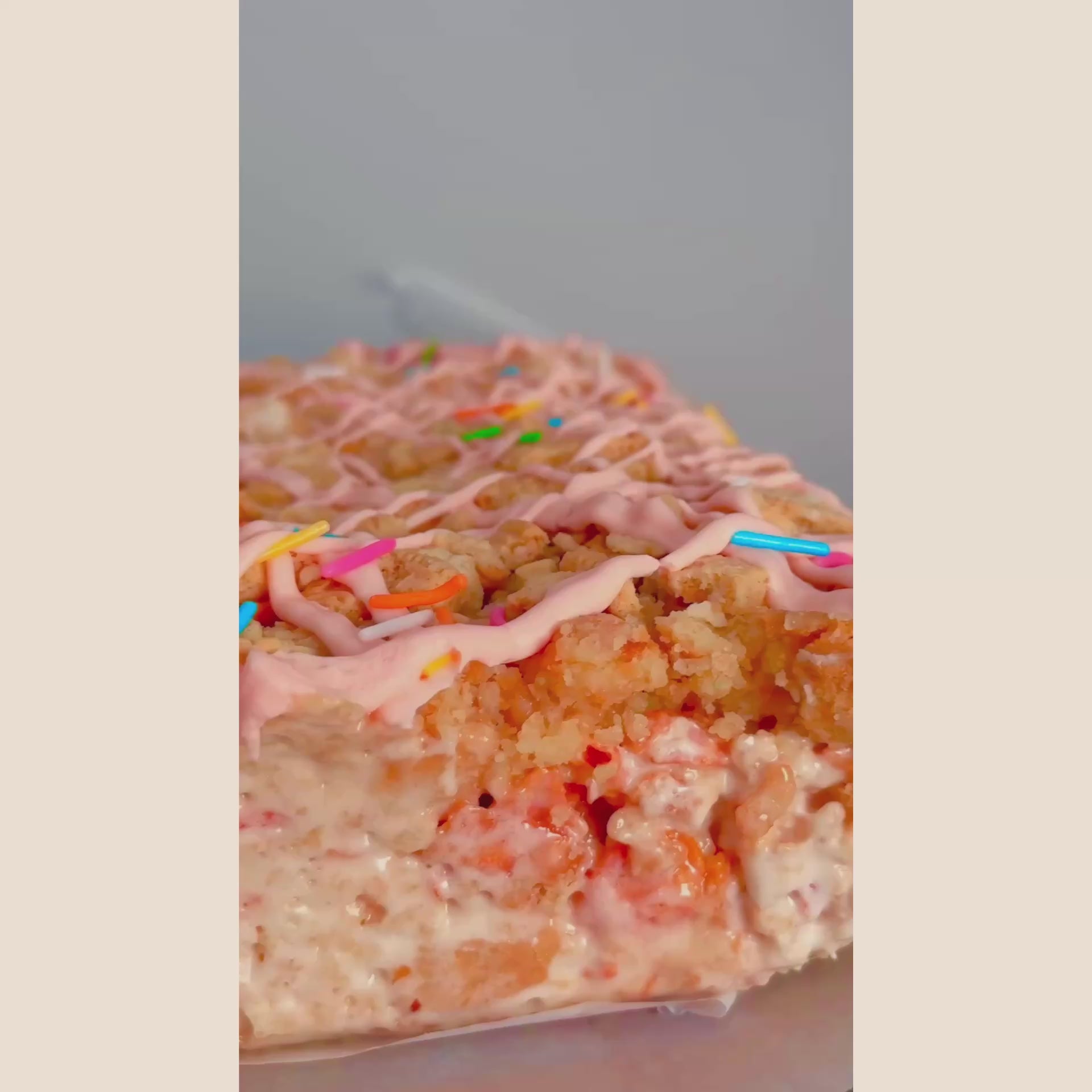 Bakery Style FAT Strawberry Milkshake Krispies w/ Funtetti Cake-Pop Crumble + Golden Oreos + Buttercream Drizzle