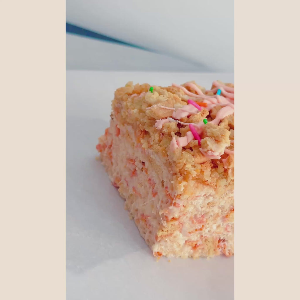 Bakery Style FAT Strawberry Milkshake Krispies w/ Funtetti Cake-Pop Crumble + Golden Oreos + Buttercream Drizzle